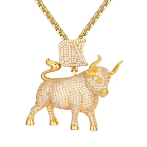 Mens OX Micro Pave Icy Custom 14K Yellow Gold Tone Pendant