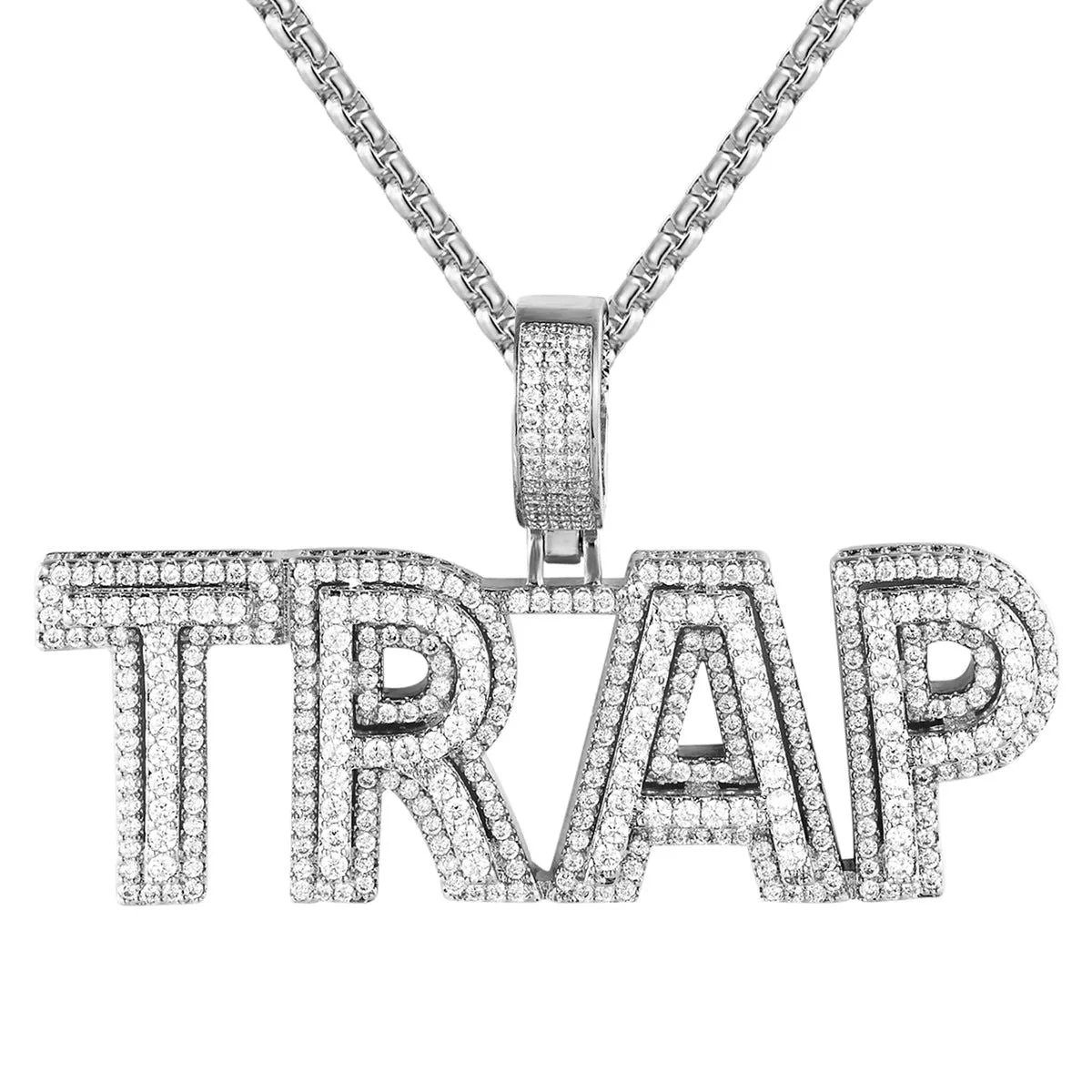 Mens Silver Take Risk Achieve Profit Trap Bling Pendant Chain