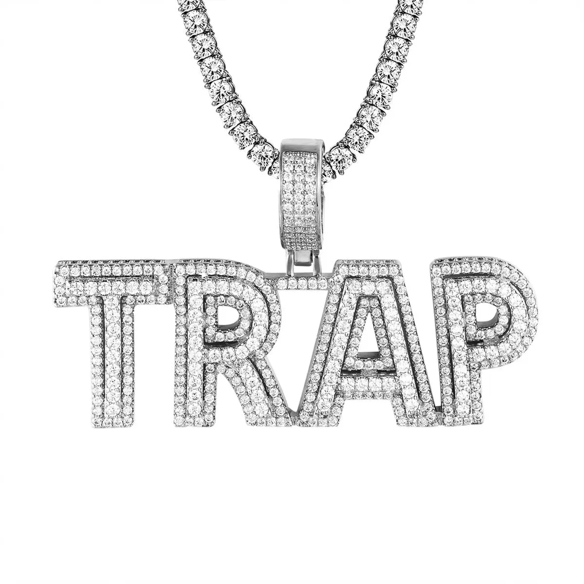 Mens Silver Take Risk Achieve Profit Trap Bling Pendant Chain