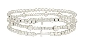 Miley - Silver Tone Cross Beaded Bracelet Set