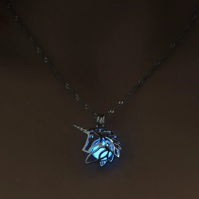 Moon Glowing Necklace Gem Charm Jewelry Silver Plated Pendant Hollow Stone Goth