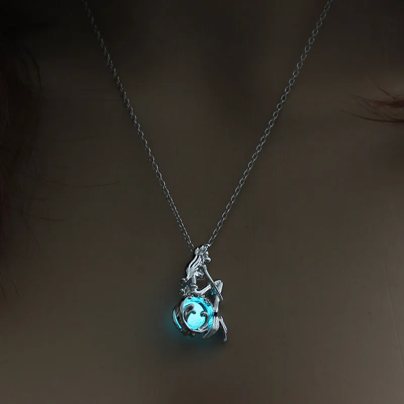 Moon Glowing Necklace Gem Charm Jewelry Silver Plated Pendant Hollow Stone Goth