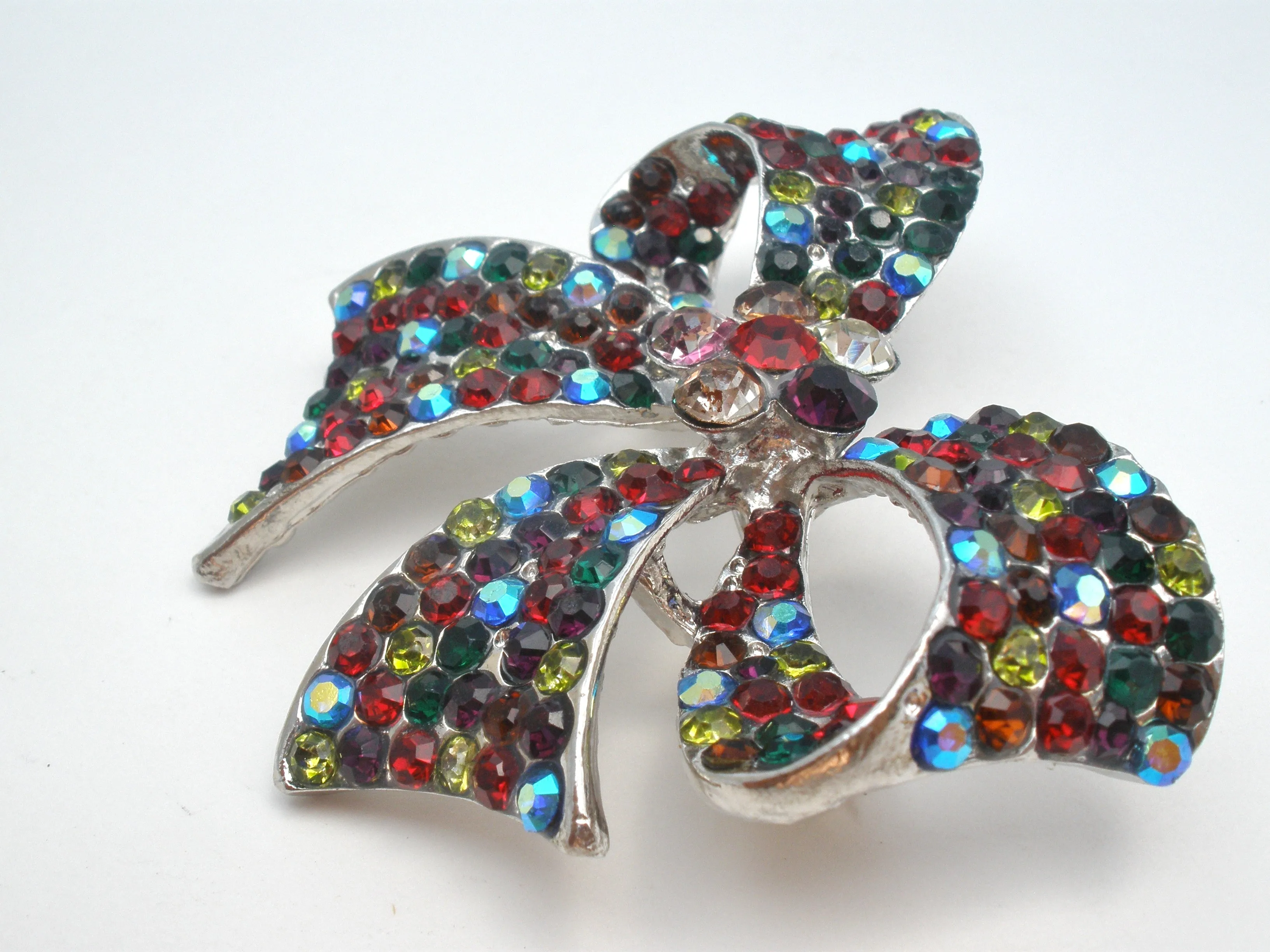 Multi Color Rhinestone Bow Brooch Pin