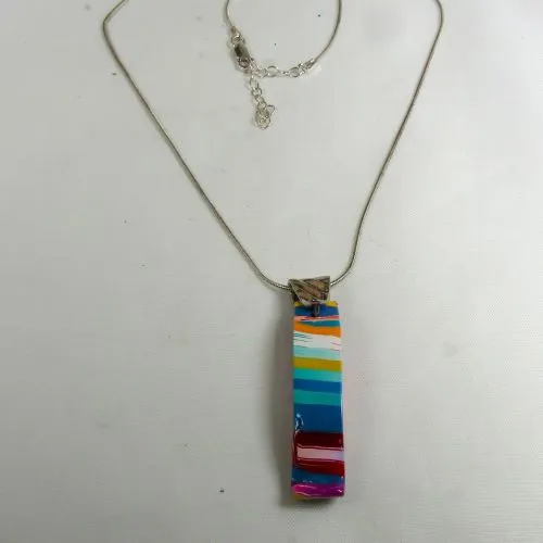 Multi-colored Handmade Pendant Necklace on Silver Chain