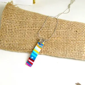 Multi-colored Handmade Pendant Necklace on Silver Chain