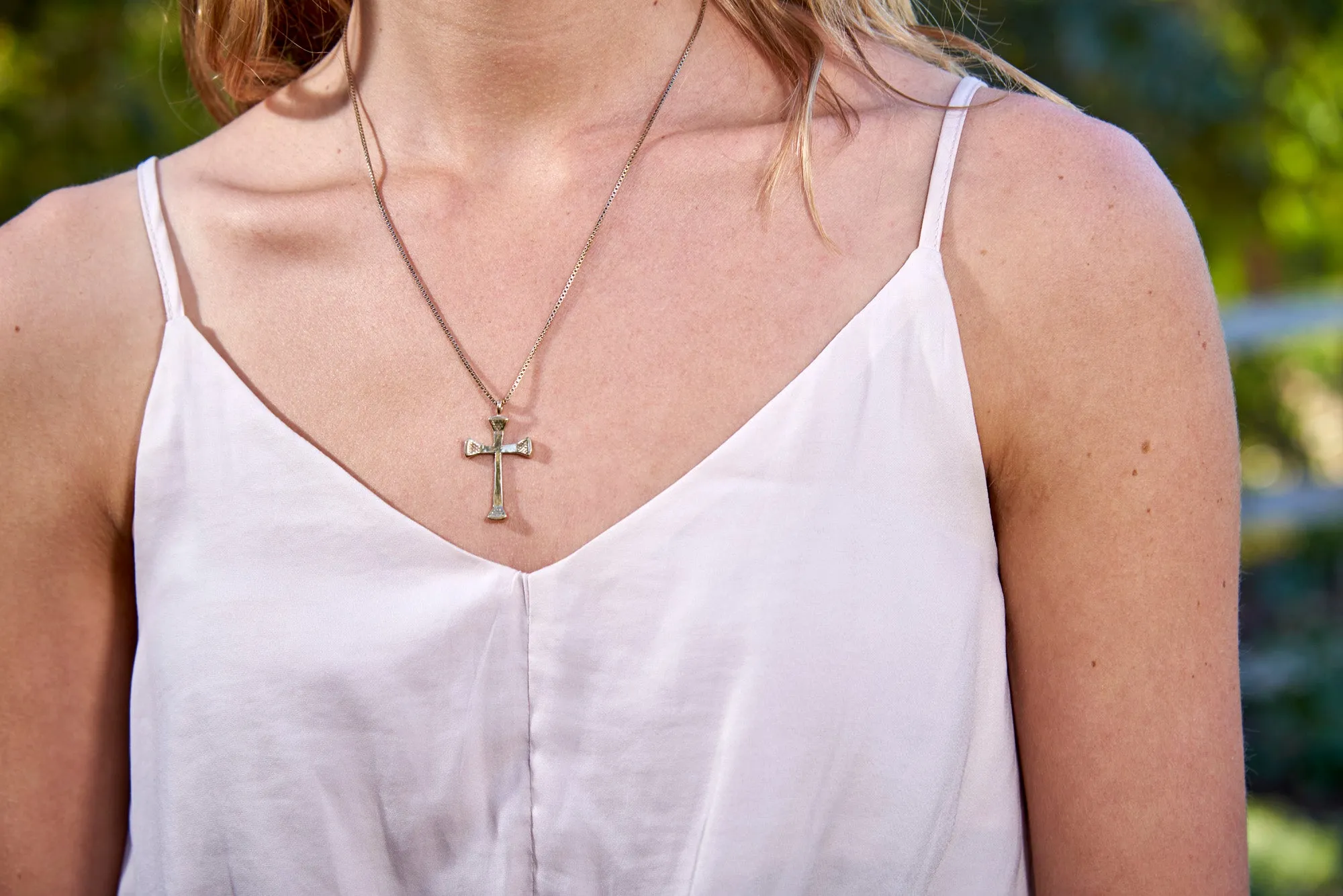 Nail Cross Necklace, 14k Gold