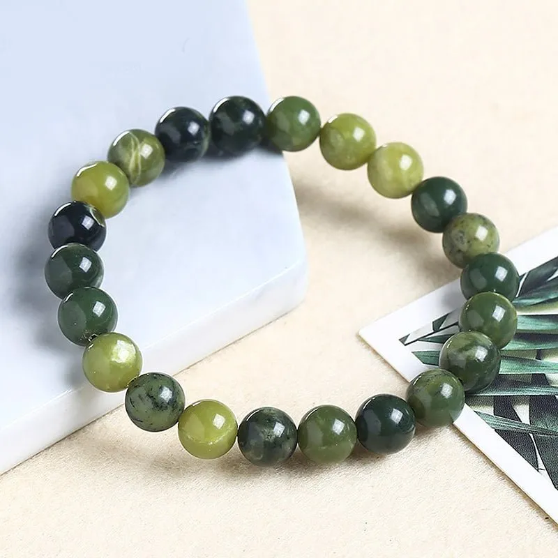 Natural Green Canadian Jade Beaded Bracelet