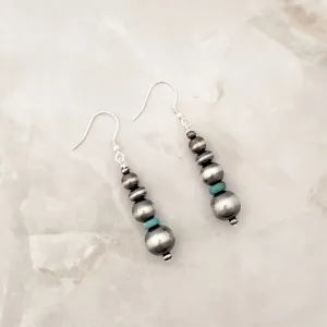 Navajo Pearls & Green Turquoise Graduated Drop Dangle Earrings Sterling Silver NPE014