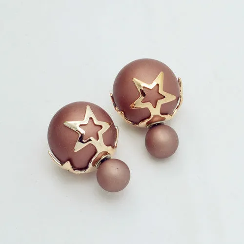 New Fashion jewelry double side matte 16MM pearl stud star flower design gift for women girl mix color