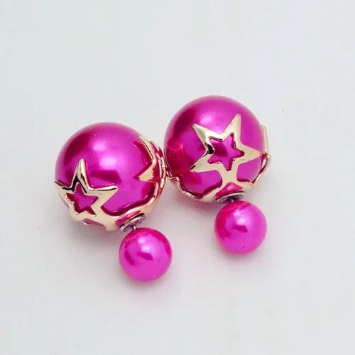 New Fashion jewelry double side matte 16MM pearl stud star flower design gift for women girl mix color