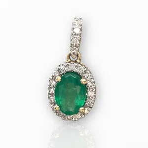 Oval Emerald and Diamond Halo Pendant