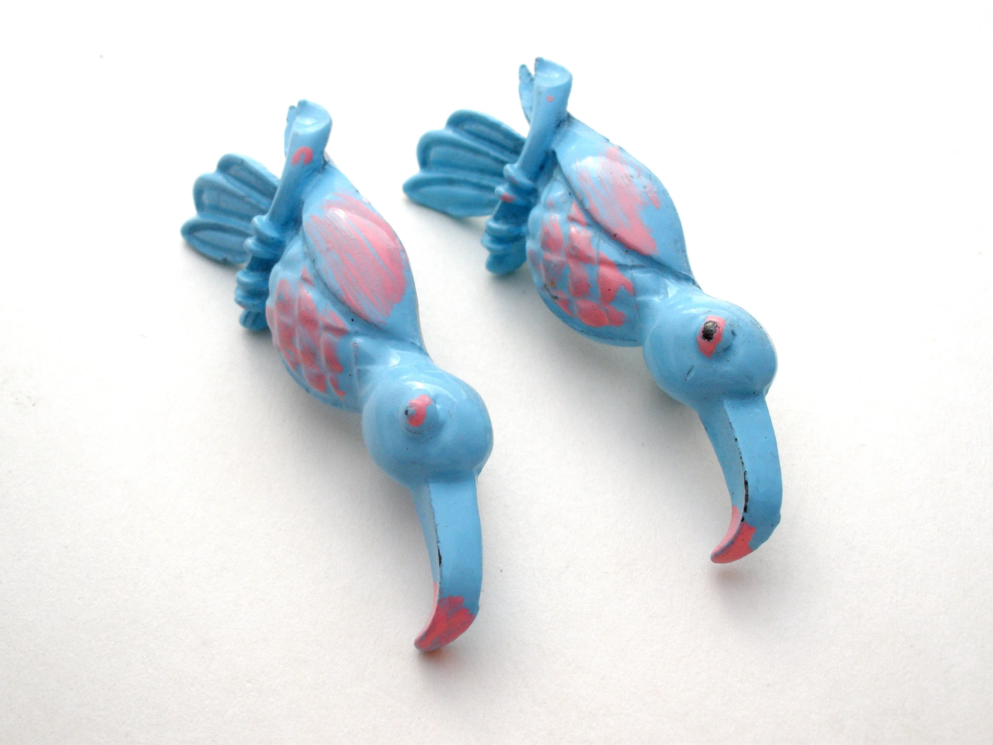 Pair Of Blue Bird Brooches Pins Vintage