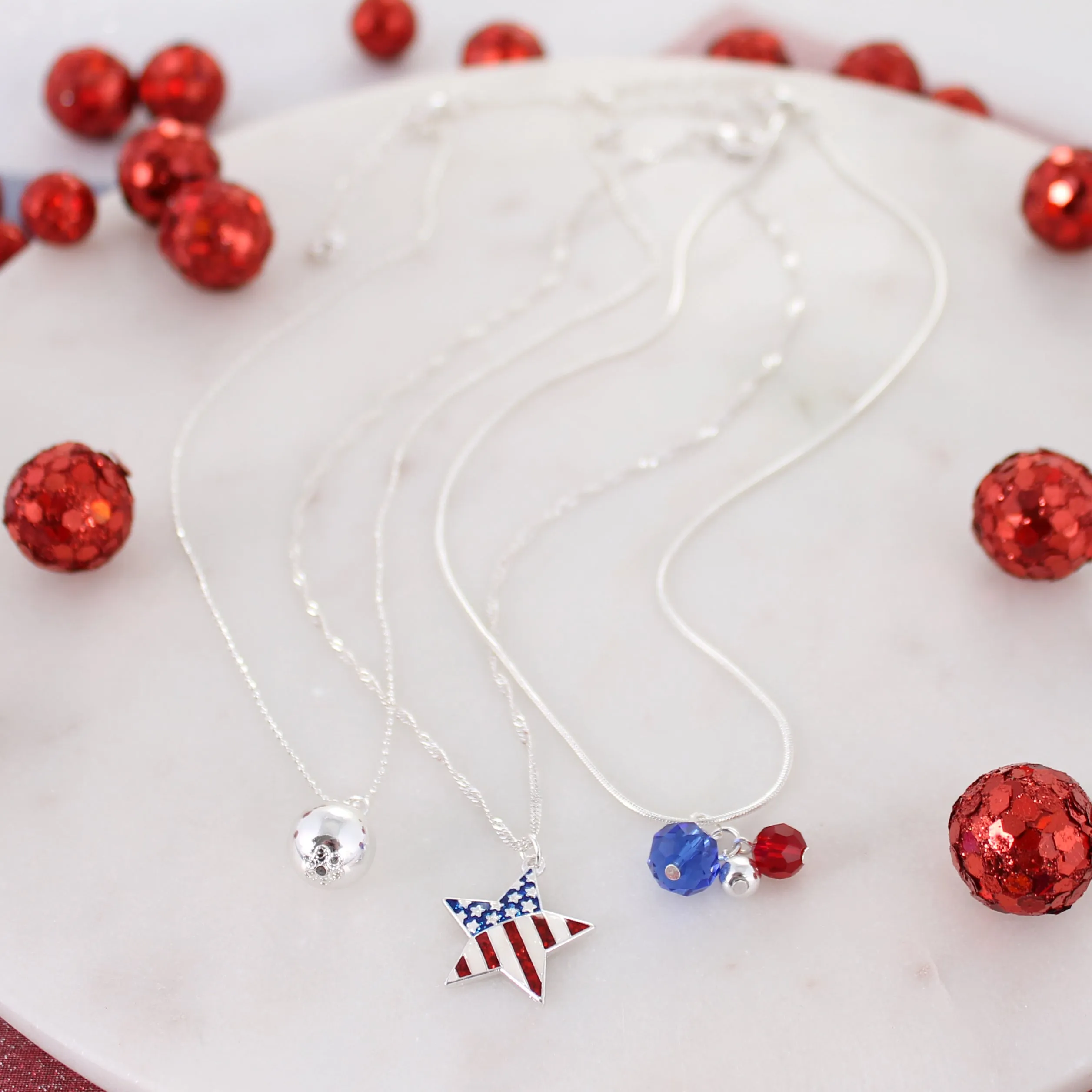 Patriotic Flag Star Trio Necklace Set