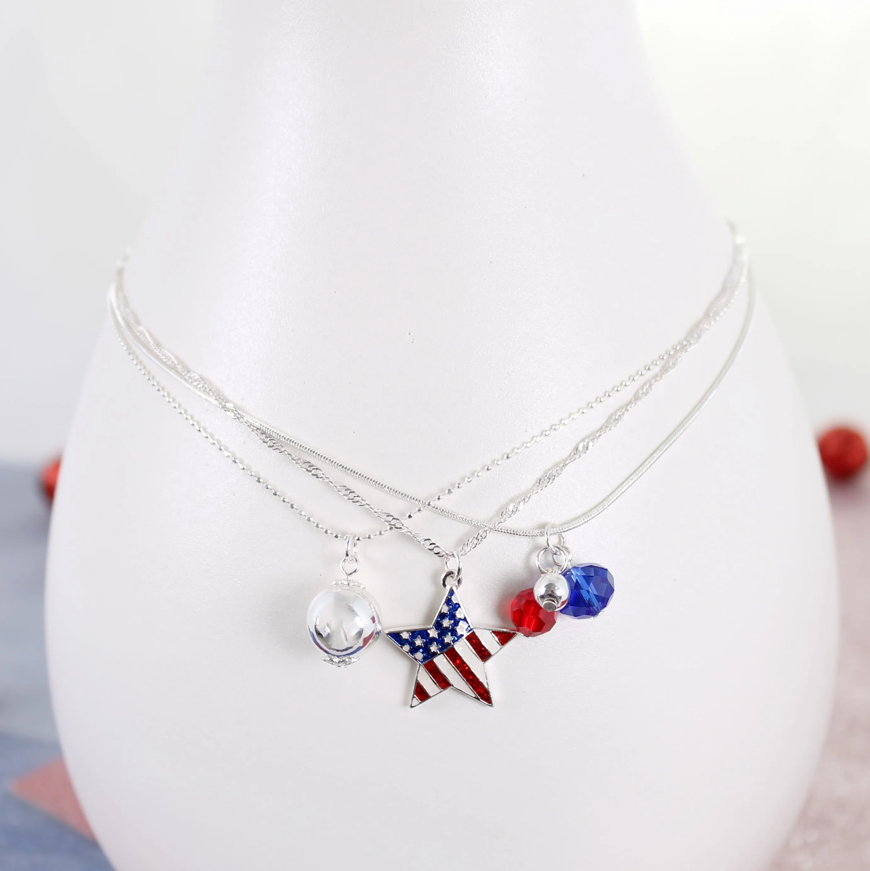 Patriotic Flag Star Trio Necklace Set