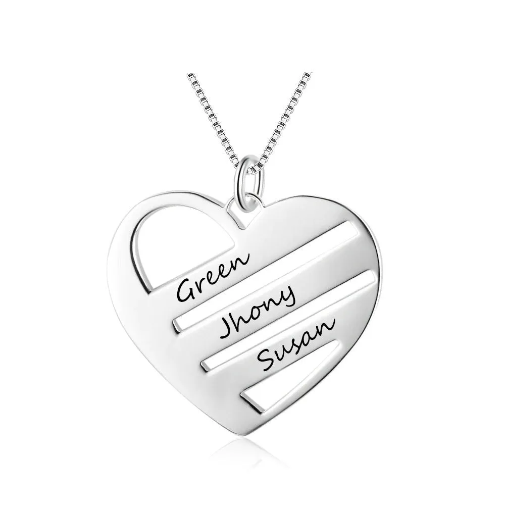 Personalized 3 Names Heart Necklace