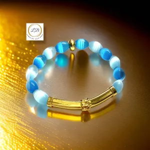 Petite Sky & Light Blue Mexican Fire Opal Gemstone Bali Bracelet