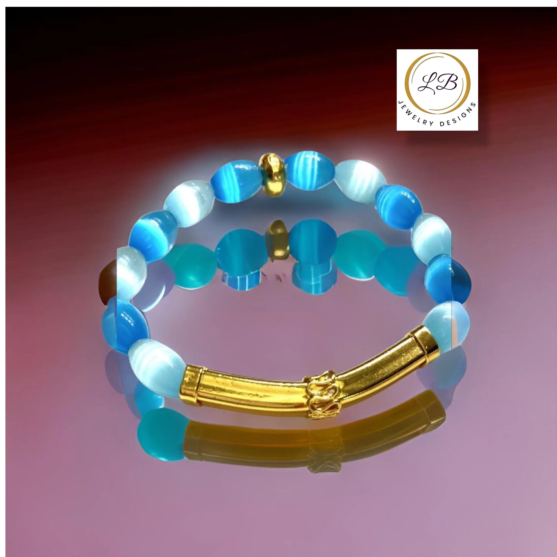 Petite Sky & Light Blue Mexican Fire Opal Gemstone Bali Bracelet