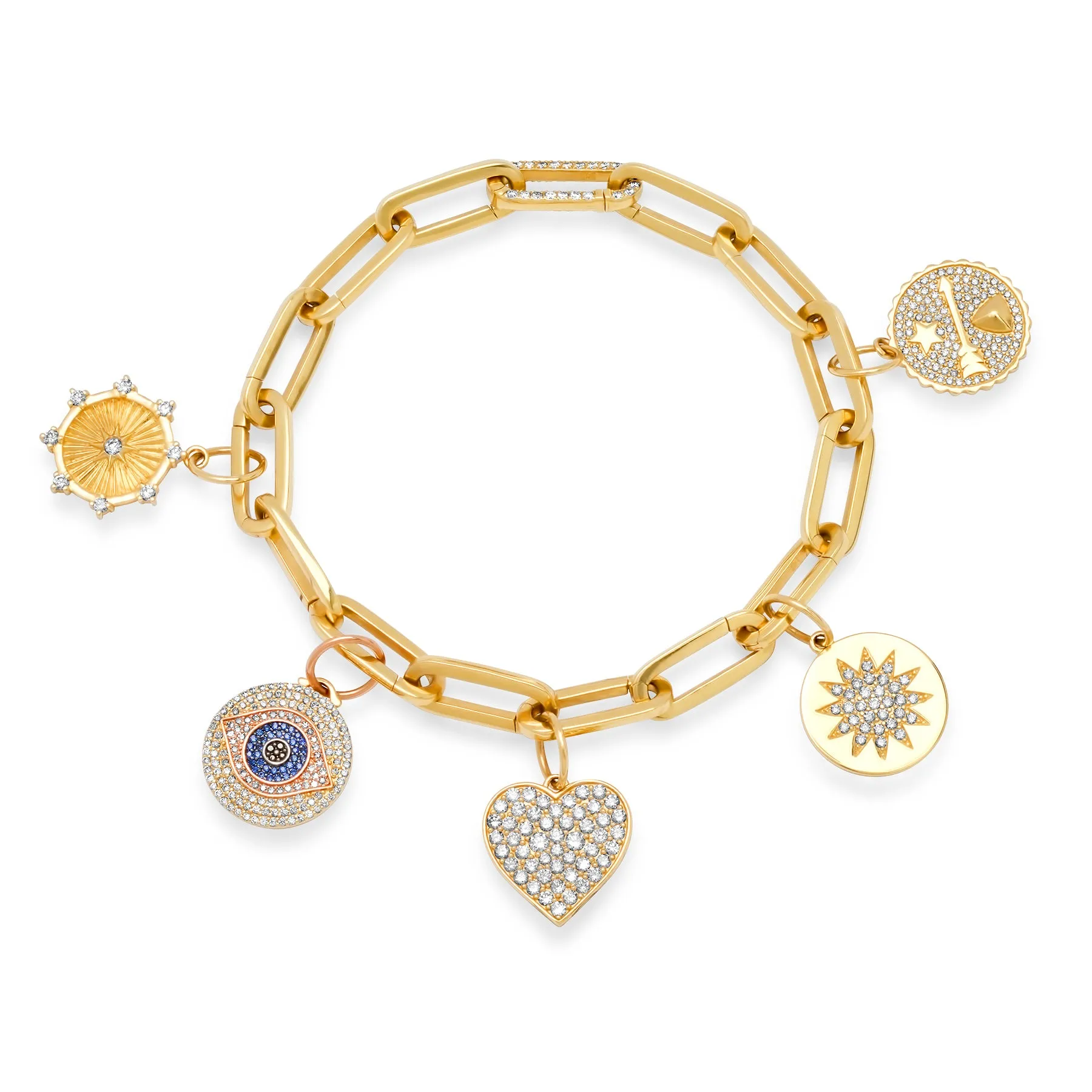 PICK YOUR LINK & CHARM BRACELET W/DIAMOND LINK, 14kt GOLD