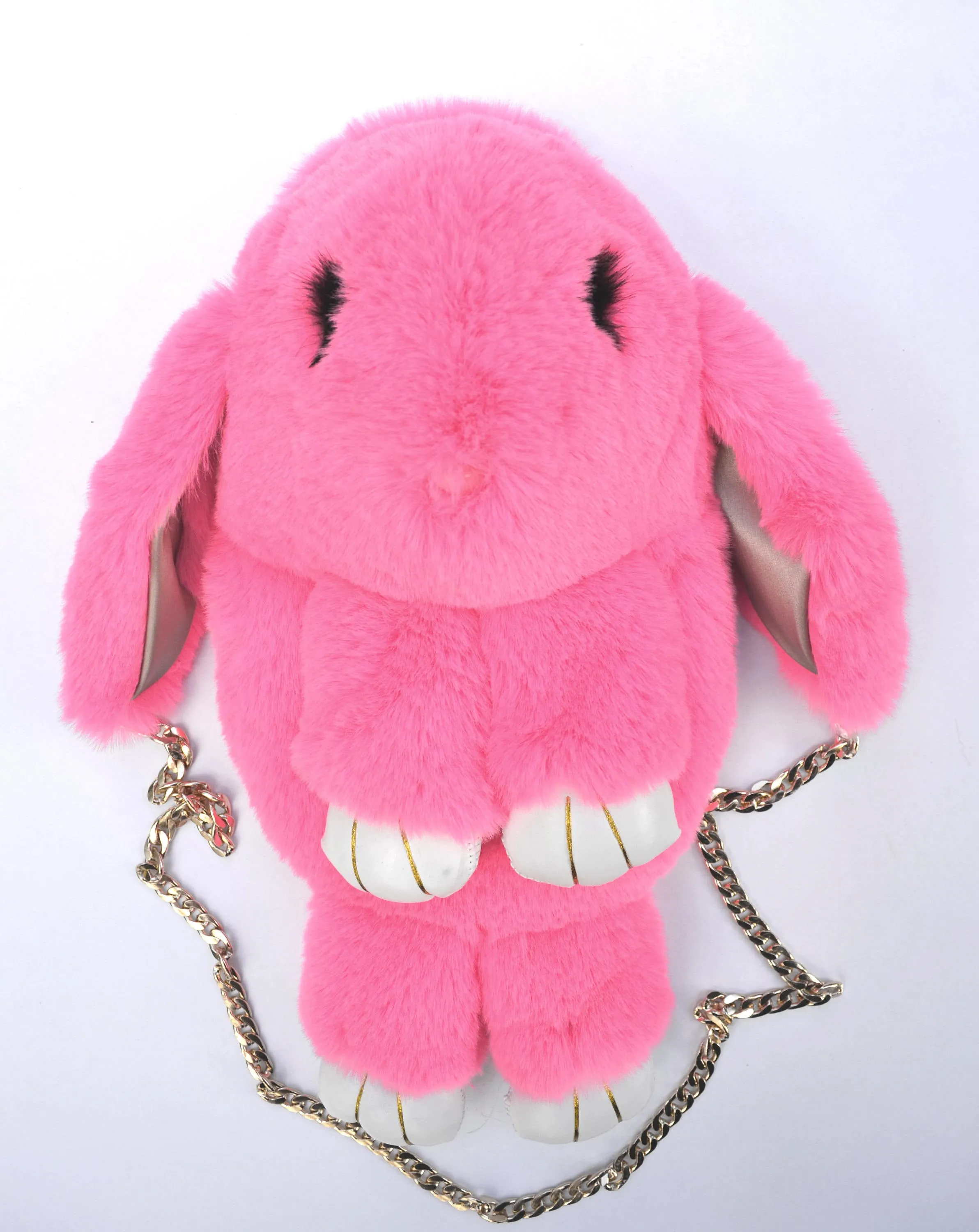 Pink Real Rabbit Fur Shoulder Bag Rabbit Bag Backpack Women Purse Girls Handbag Phone Bag Animal Bag with Chain Clutch Purse Cosmetic Bag