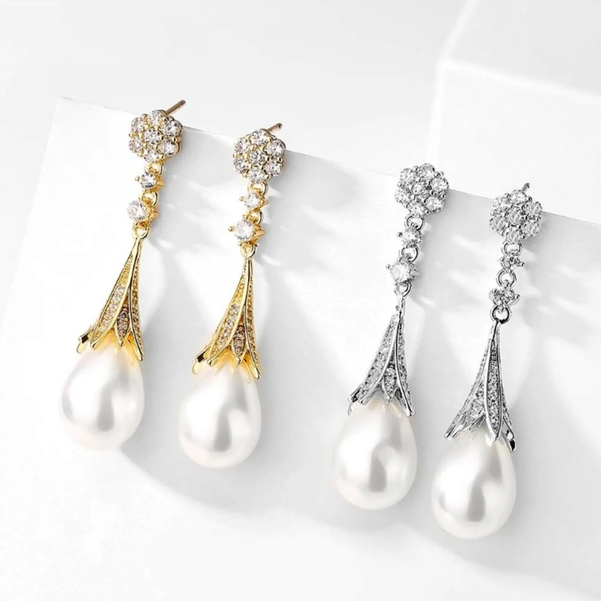 "Anyani" - Pearl Bridal Earrings - Available in Gold and Silver