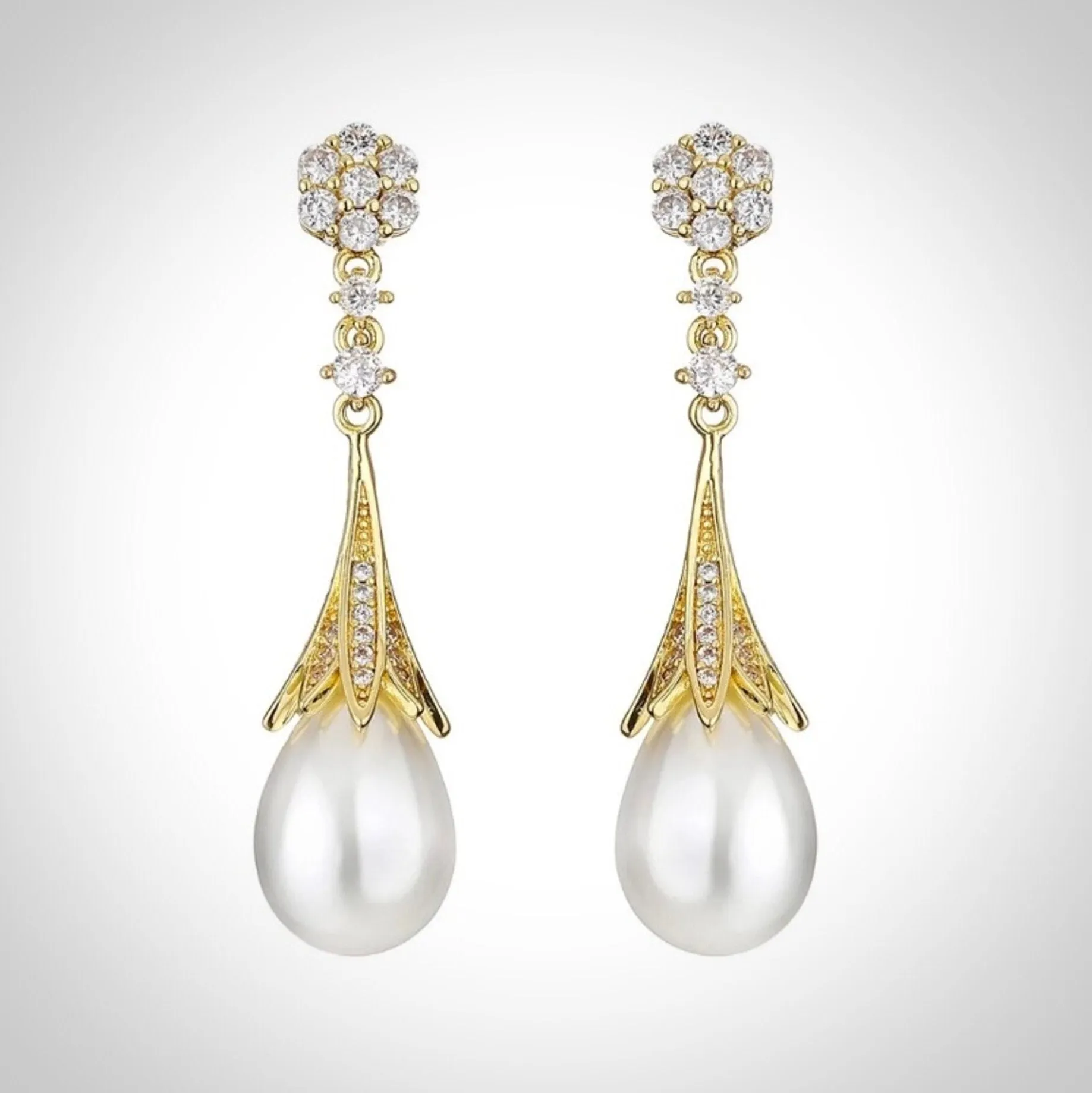 "Anyani" - Pearl Bridal Earrings - Available in Gold and Silver