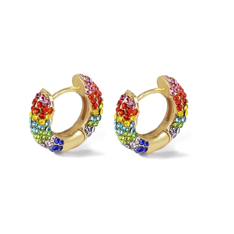 Rainbow Earrings Cubic Zirconia Ear Cuff Set for Female Trendy Gold Clip on Earrings Ear cuff