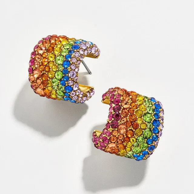 Rainbow Earrings Cubic Zirconia Ear Cuff Set for Female Trendy Gold Clip on Earrings Ear cuff