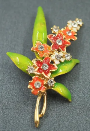 Retro Rhinestone & Enamel Flower Brooch