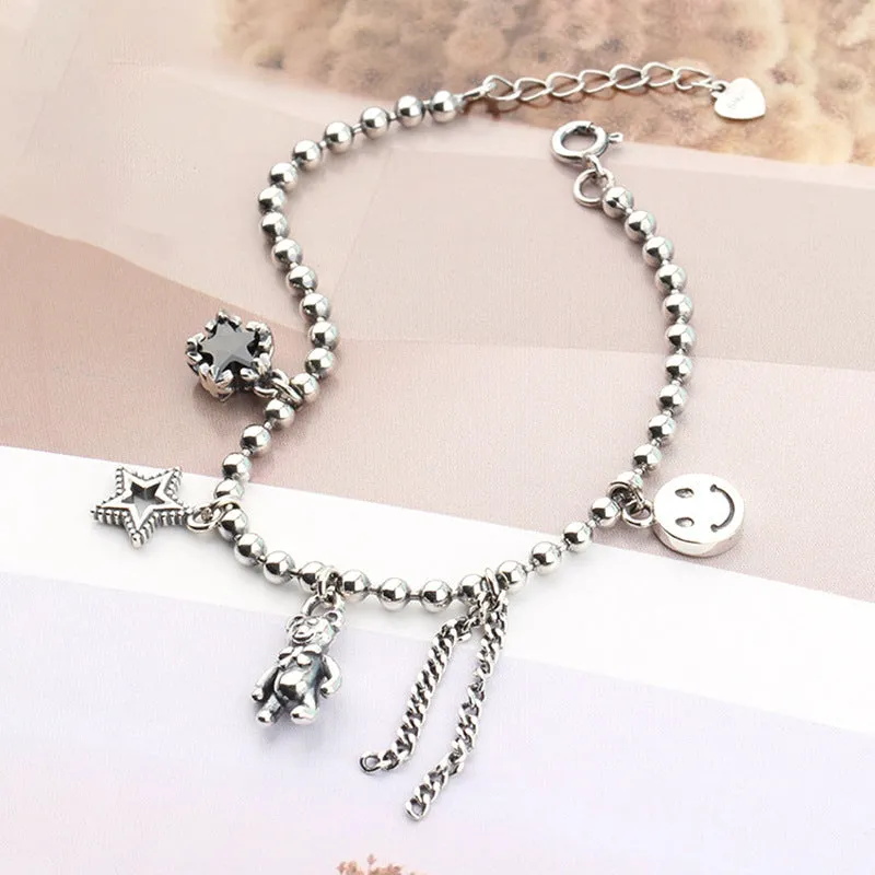 Retro Tassel Bracelet With Bear, Smiley Face and Star Charms