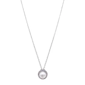 Rhodium Plated Freshwater Pearl Halo Necklace