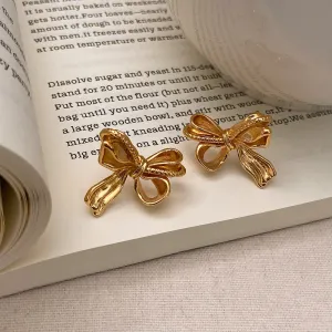 Ribbon Bow Brooch Gold Pin Earrings JLT12677