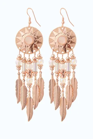 Rose Gold Feather Drop Earrings