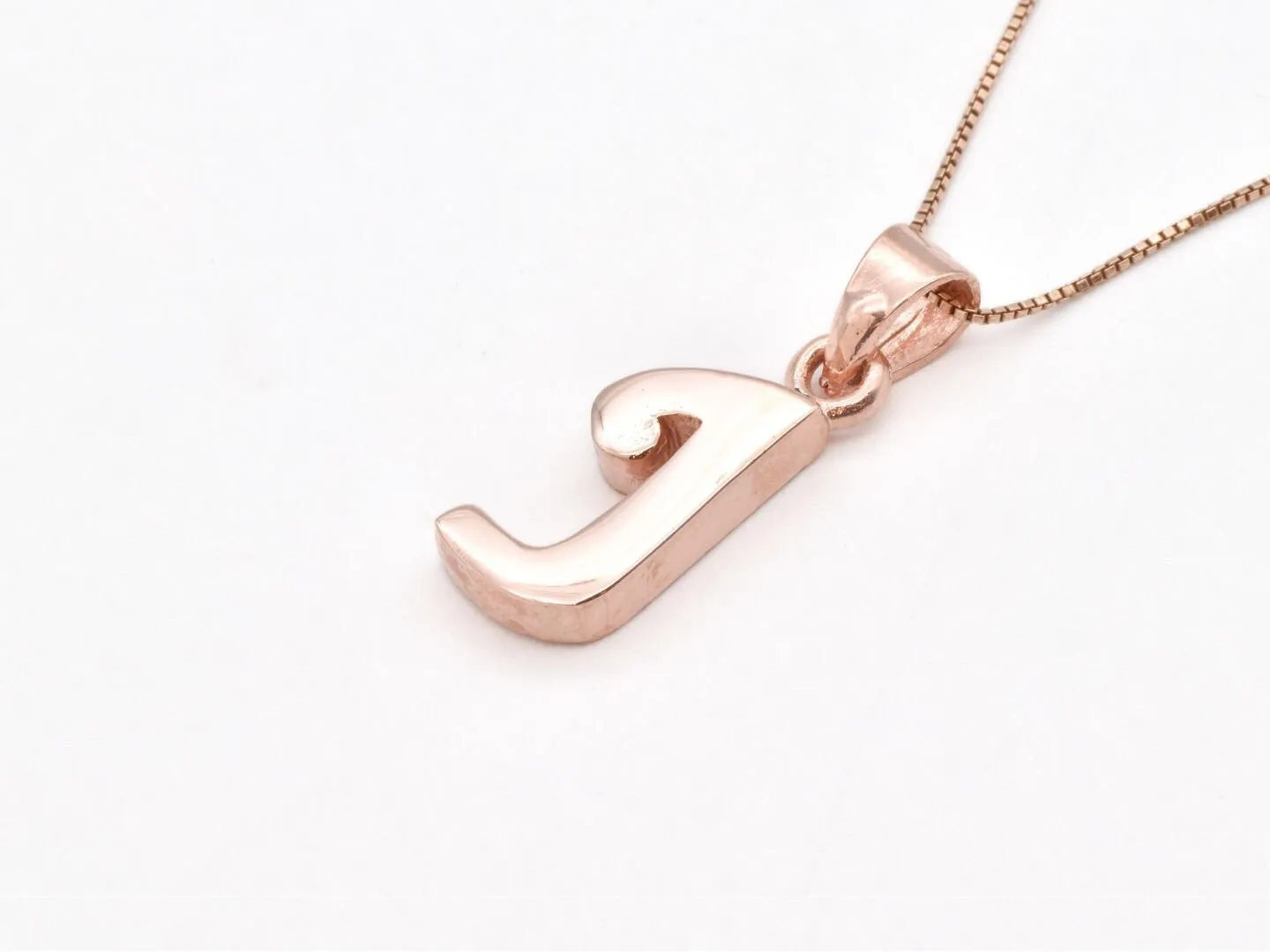 Rose Gold Letter J Pendant - Alphabet Letter Necklace - Letter J Pendant