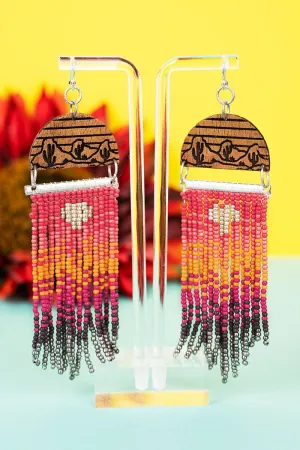 SALE! Oak Creek Canyon Wood and Red Seed Bead Earrings