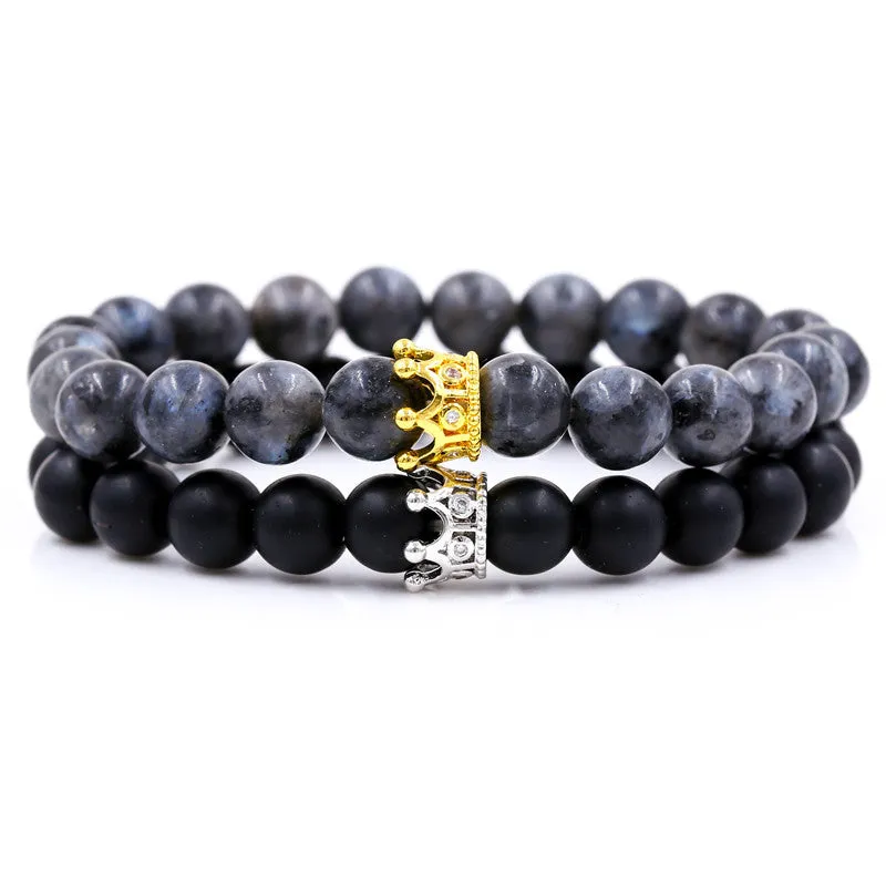 Santa Cruz Stackable Beaded Crown Bracelets, Grey / Black