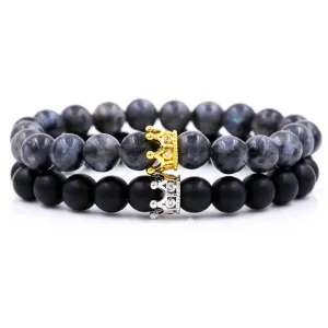 Santa Cruz Stackable Beaded Crown Bracelets, Grey / Black