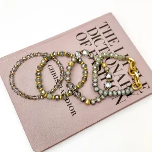 Set of Four | Glorious Gold Crystal Beaded Bracelet Set in Grey