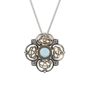 Silver and 10k Gold Celestial Pendant- Sky Blue Topaz