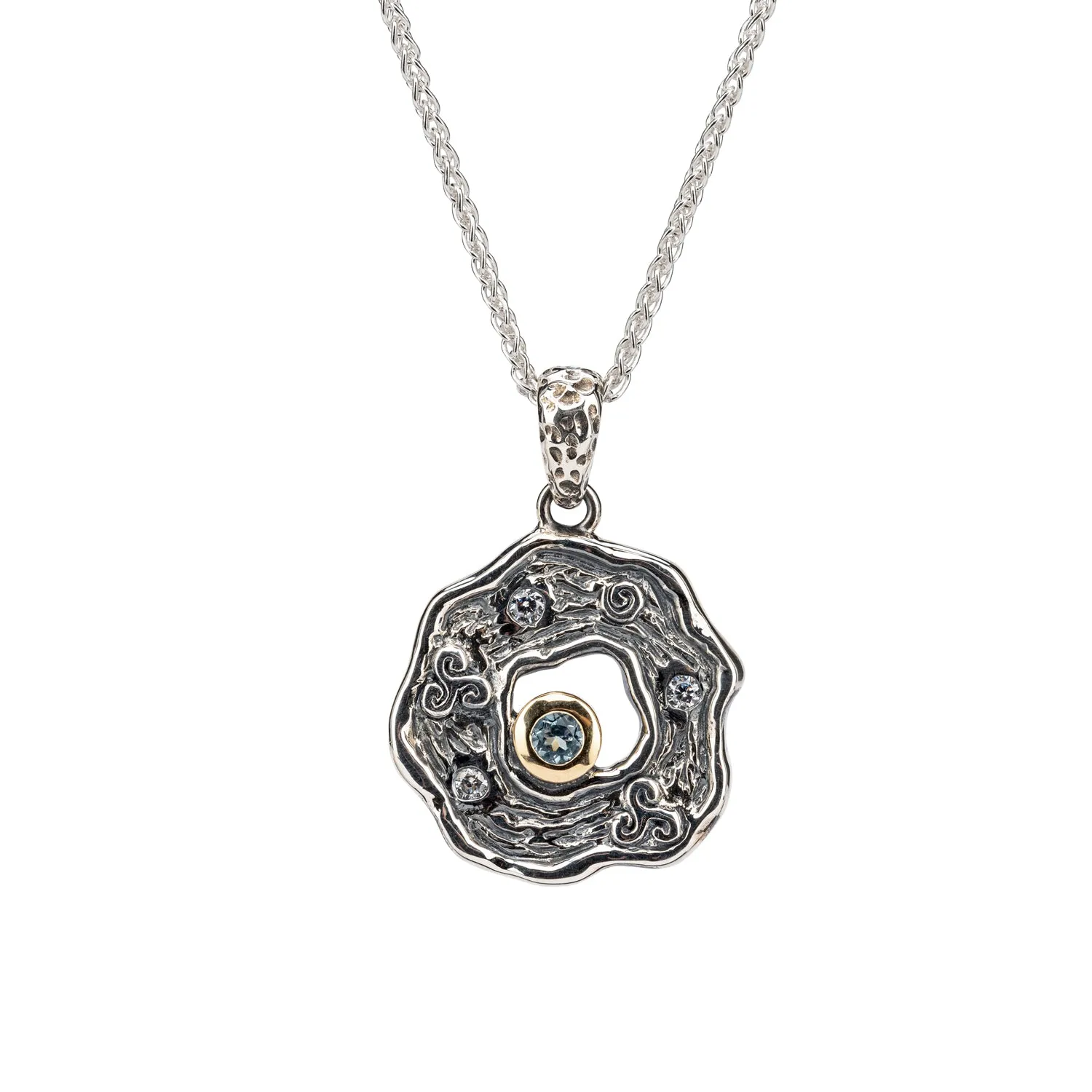 Silver and 10k Gold Rocks 'n Rivers Pendant - Sky Blue Topaz