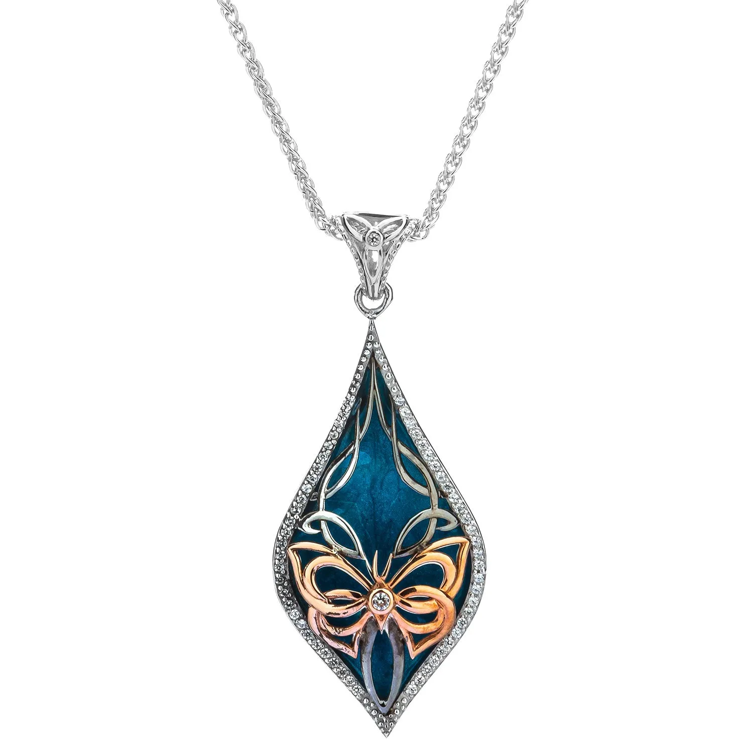 Silver and 10k Yellow or Rose Gold Cocooned Butterfly Enamel Pendant