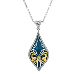 Silver and 10k Yellow or Rose Gold Cocooned Butterfly Enamel Pendant