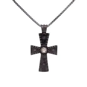 Silver and Black Rhodium Raw Diamond Studded Cross