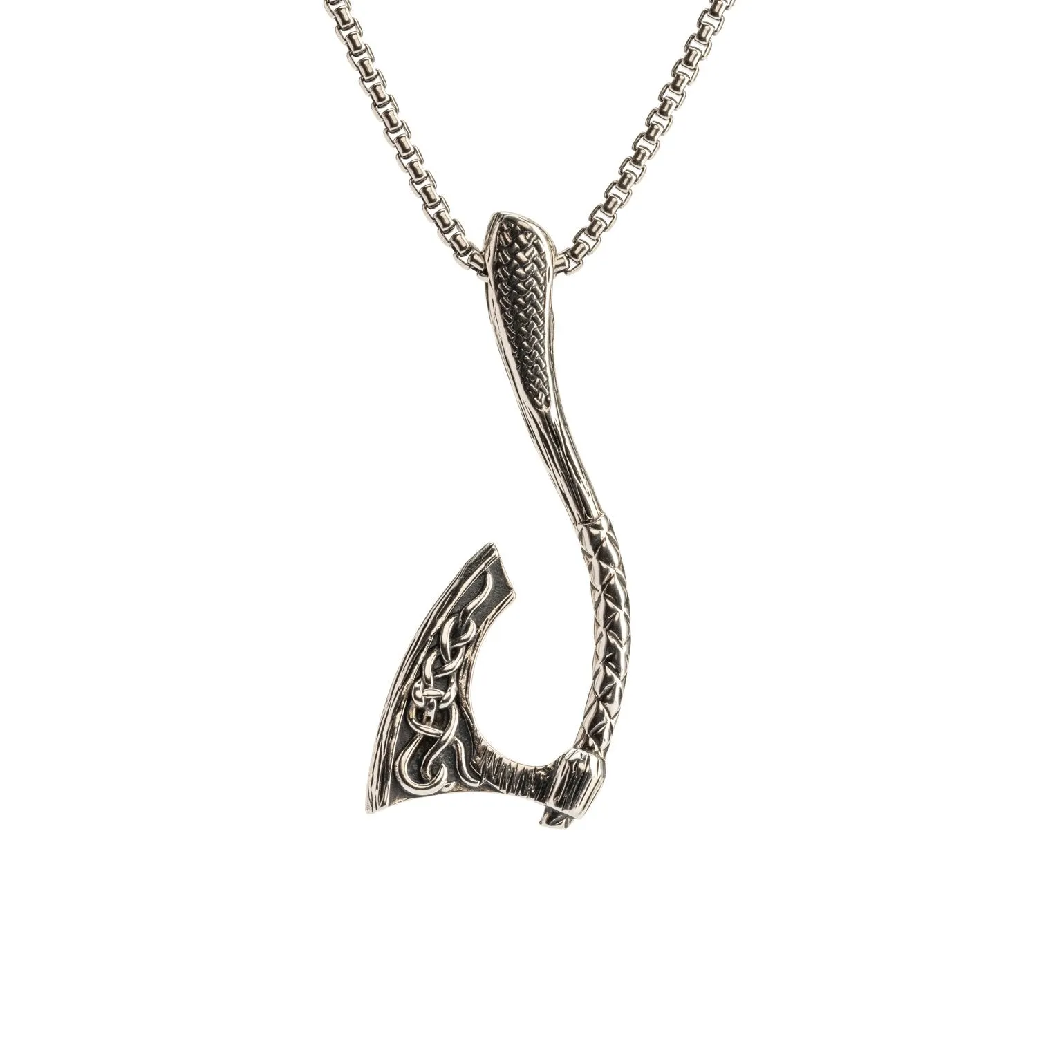 Silver and Bronze Curved Viking Warrior Axe Pendant