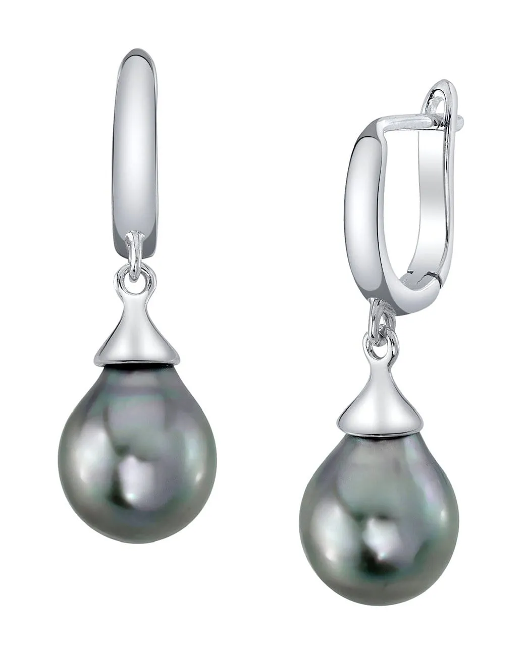 Silver Tahitian South Sea Teardrop Pearl Leverback Earrings