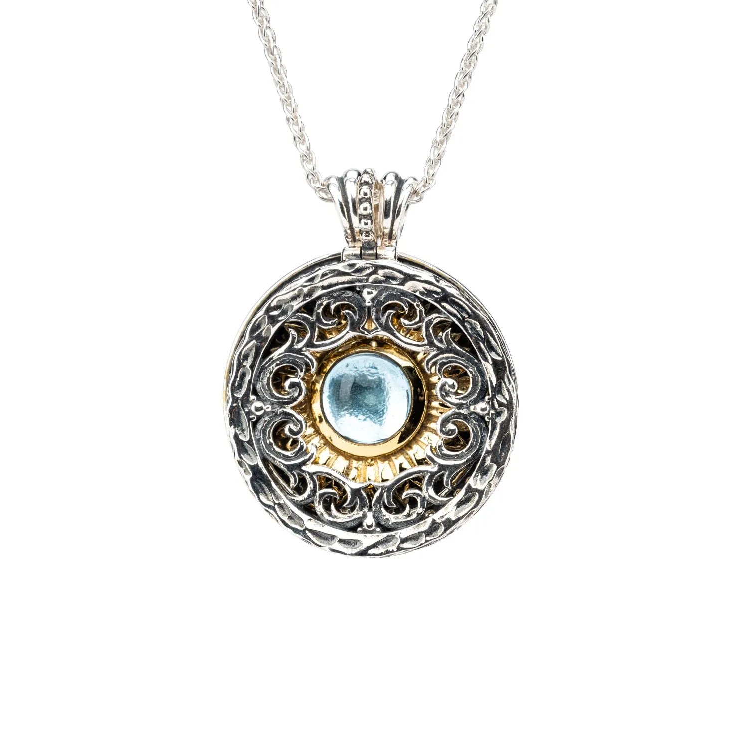 Silver with 14k Gold Gilding Sunflower Eclipse 5-Way Pendant - Sky Blue Topaz