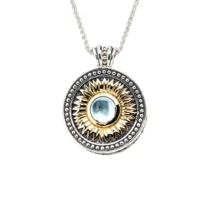 Silver with 14k Gold Gilding Sunflower Eclipse 5-Way Pendant - Sky Blue Topaz