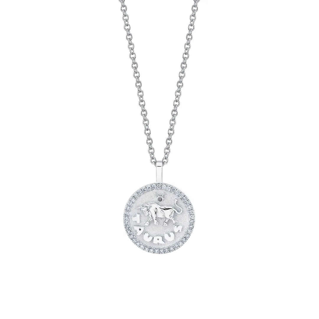 SMALL ZODIAC COIN PENDANT WITH DIAMOND FRAME