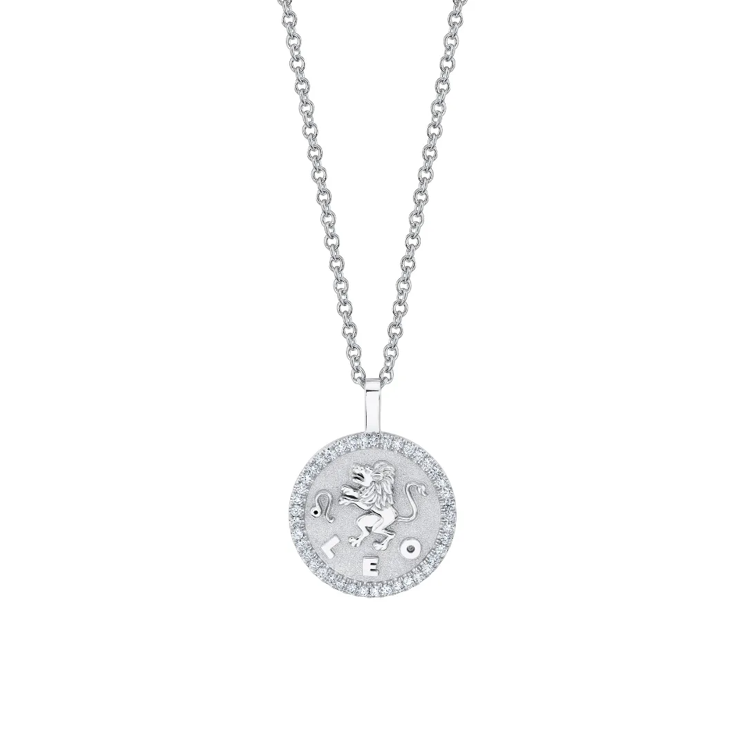 SMALL ZODIAC COIN PENDANT WITH DIAMOND FRAME