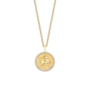 SMALL ZODIAC COIN PENDANT WITH DIAMOND FRAME