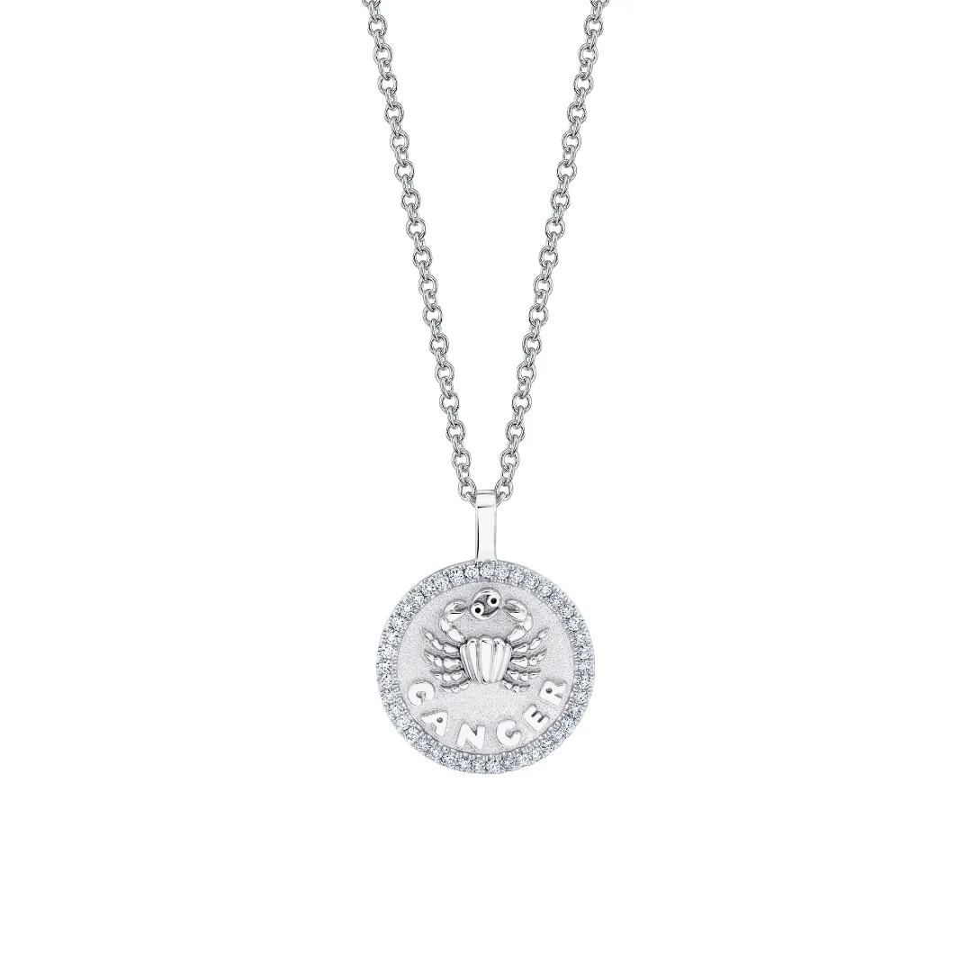 SMALL ZODIAC COIN PENDANT WITH DIAMOND FRAME